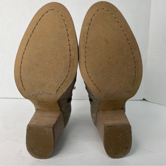 Seychelles Tan Leather Chunky Block Heel Cutout Bootie Boot Shoes Size 9 - Picture 6 of 10